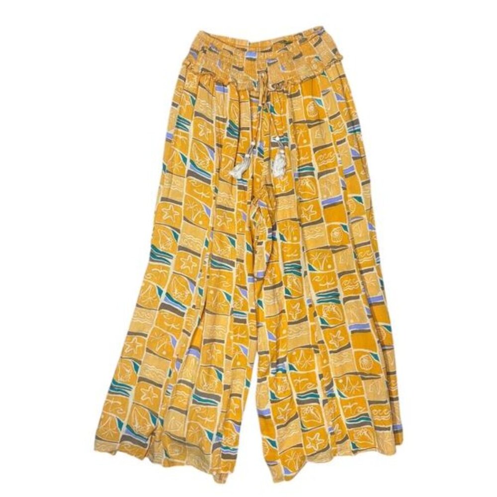 True Destinations High Risk Smocked Waist Wide-Leg Resort Pants - Size M
